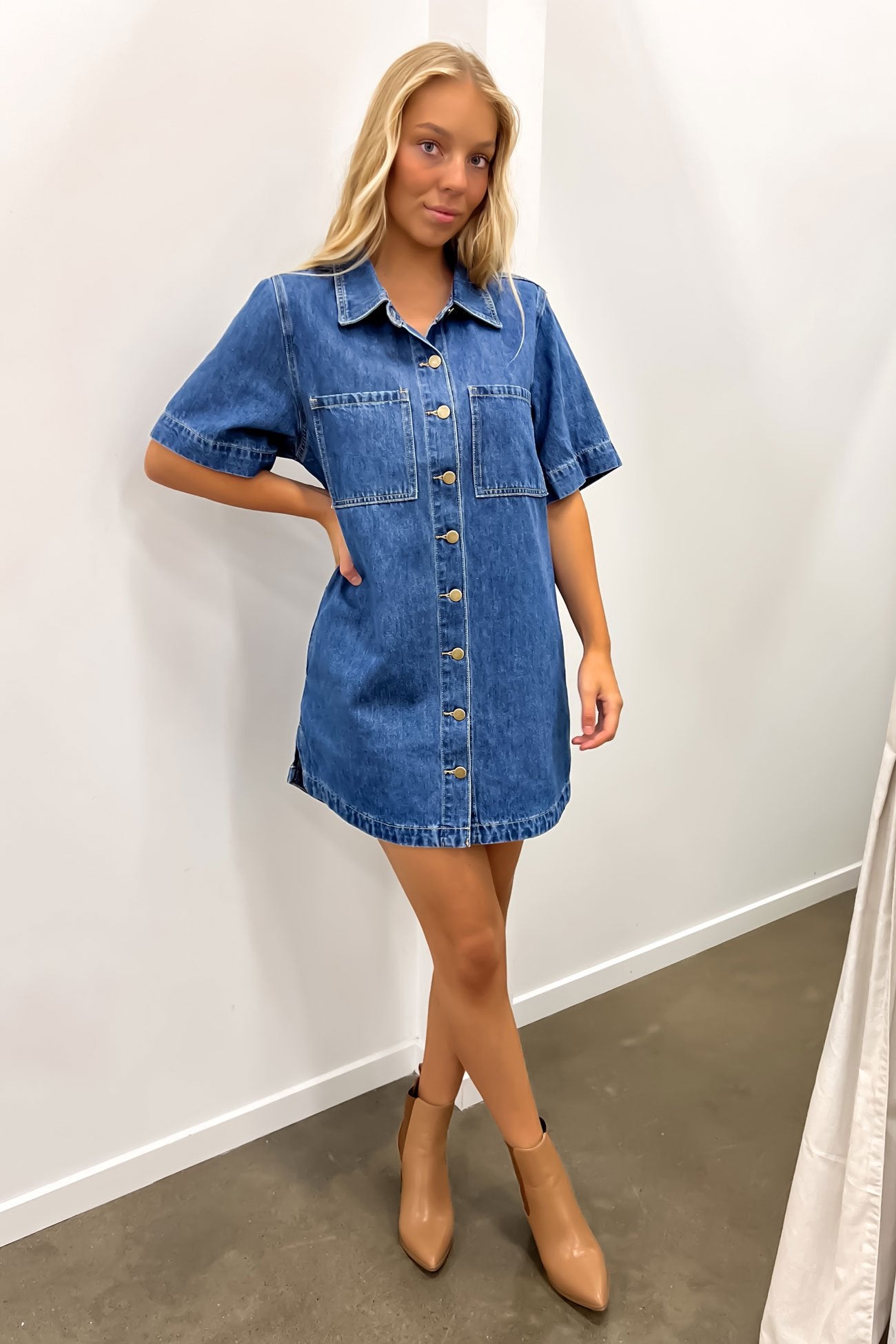 Jess Denim Mini Dress Dark Blue