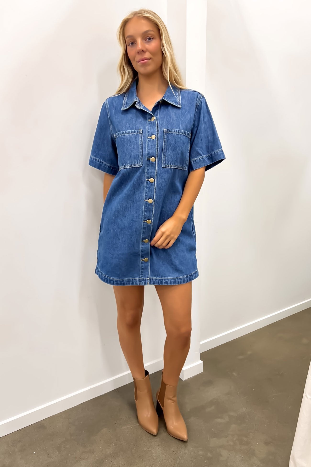 Jess Denim Mini Dress Dark Blue