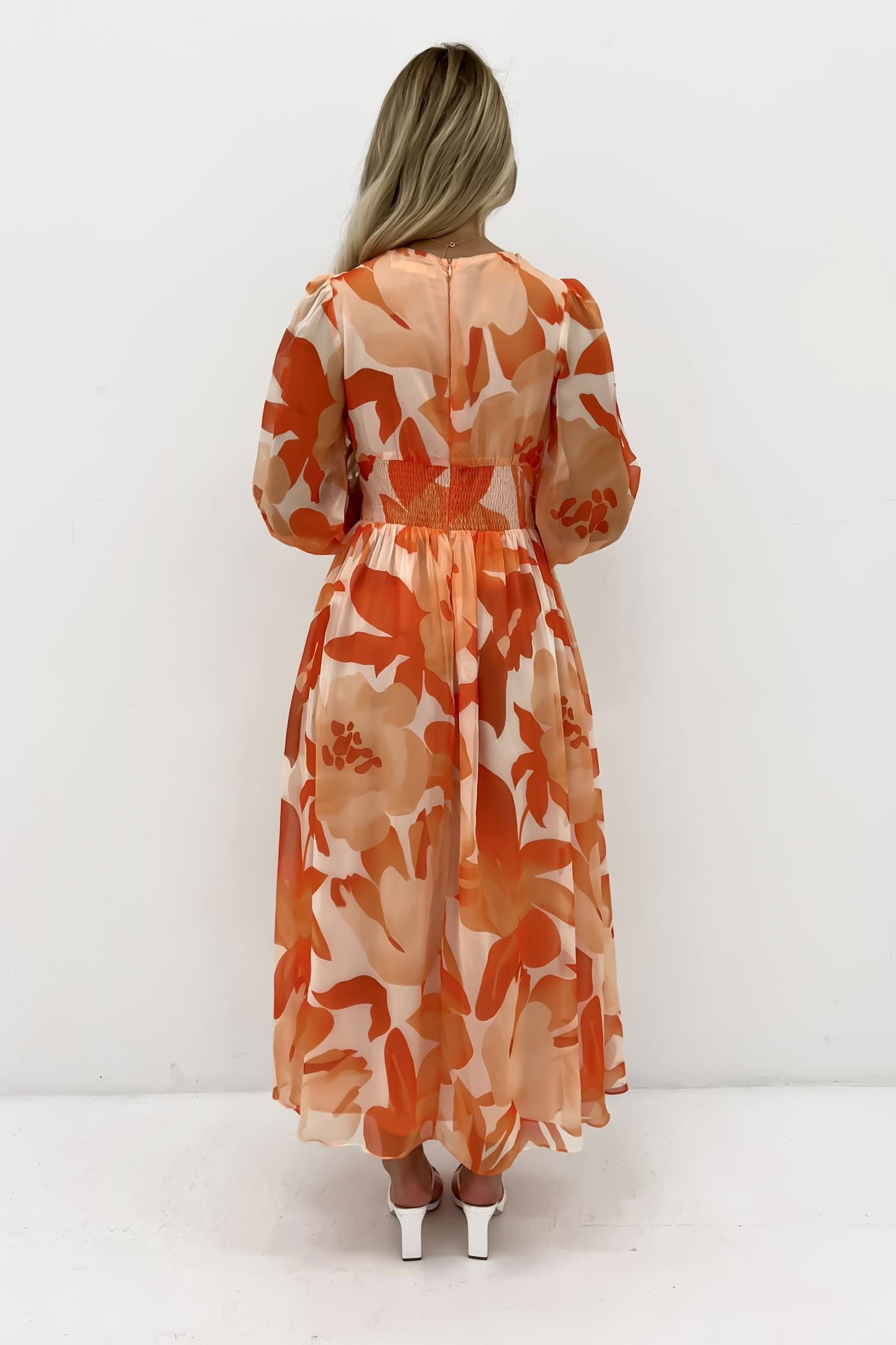 Julianne Midi Dress Orange Watercolour