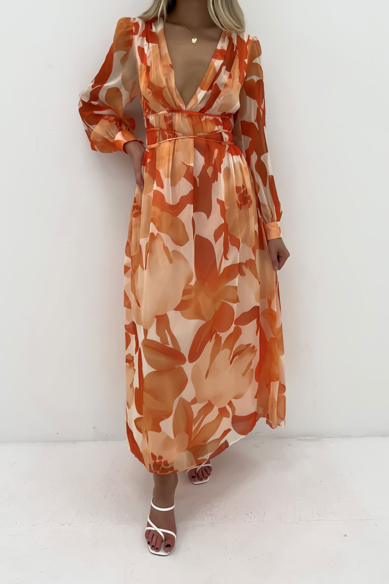 Julianne Midi Dress Orange Watercolour