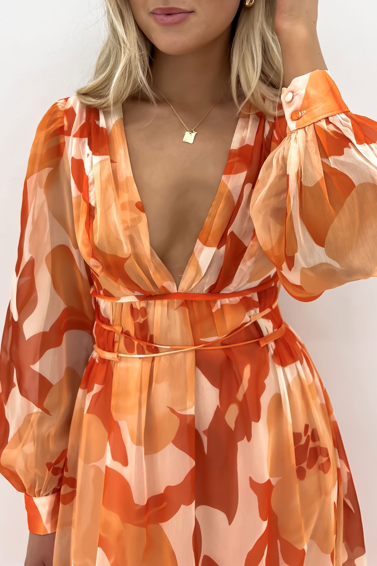 Julianne Midi Dress Orange Watercolour