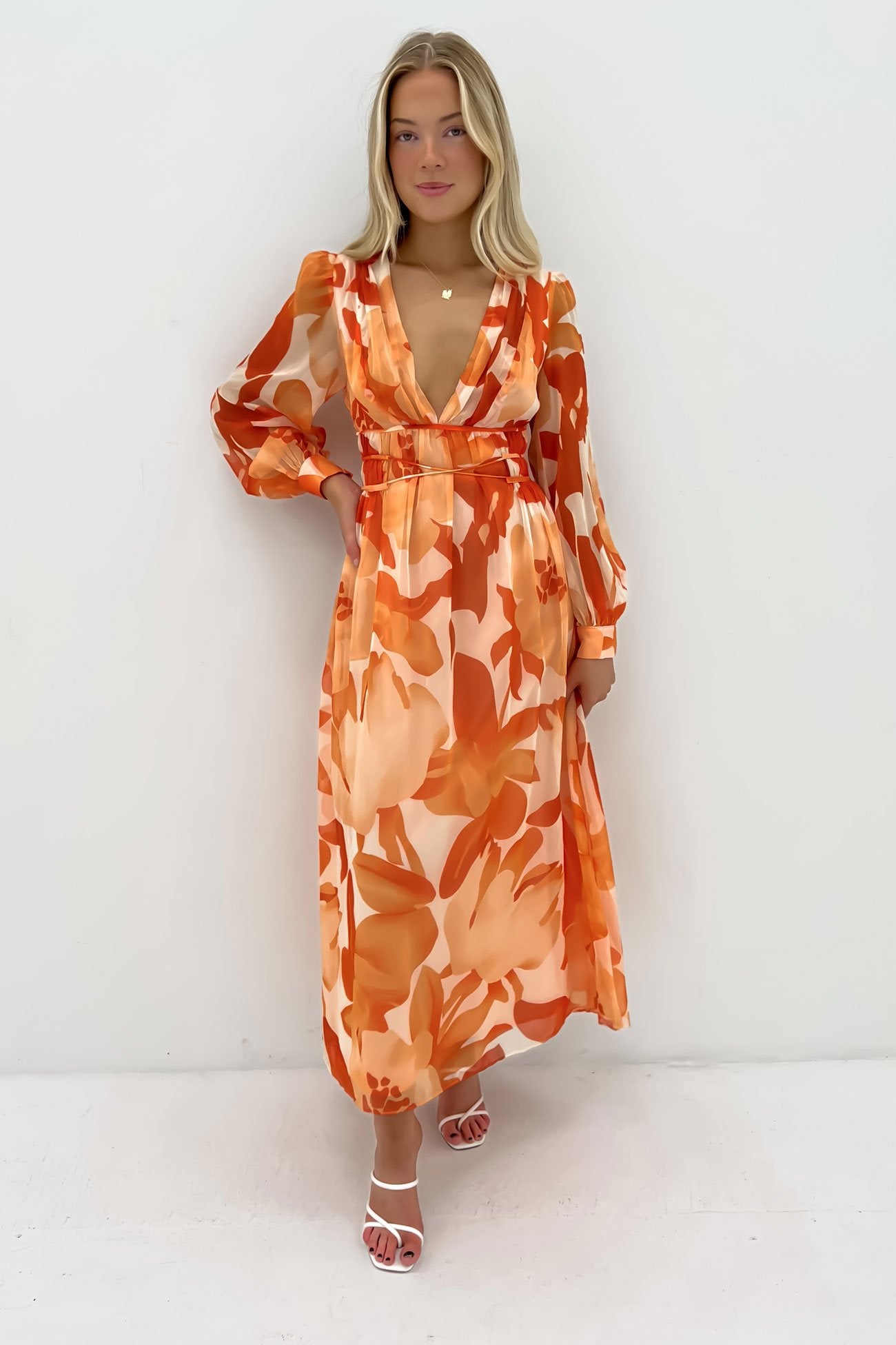 Julianne Midi Dress Orange Watercolour