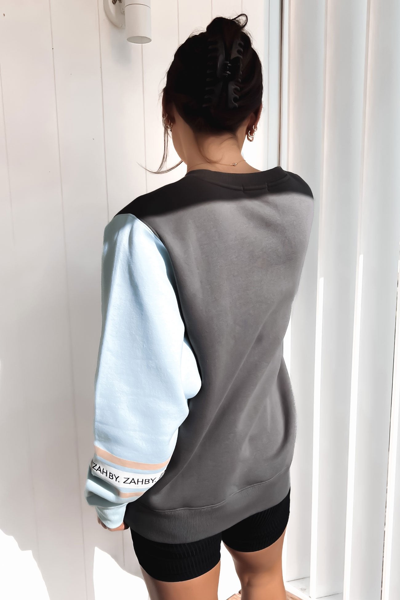 Kendra Oversized Logo Crew Charcoal