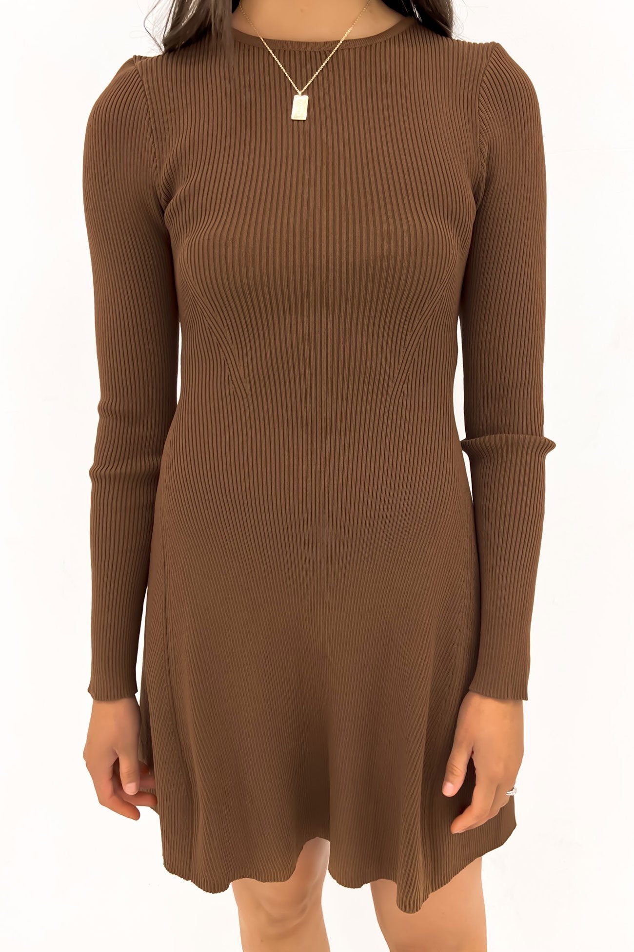 Kiani Rib Knit Mini Dress Chocolate