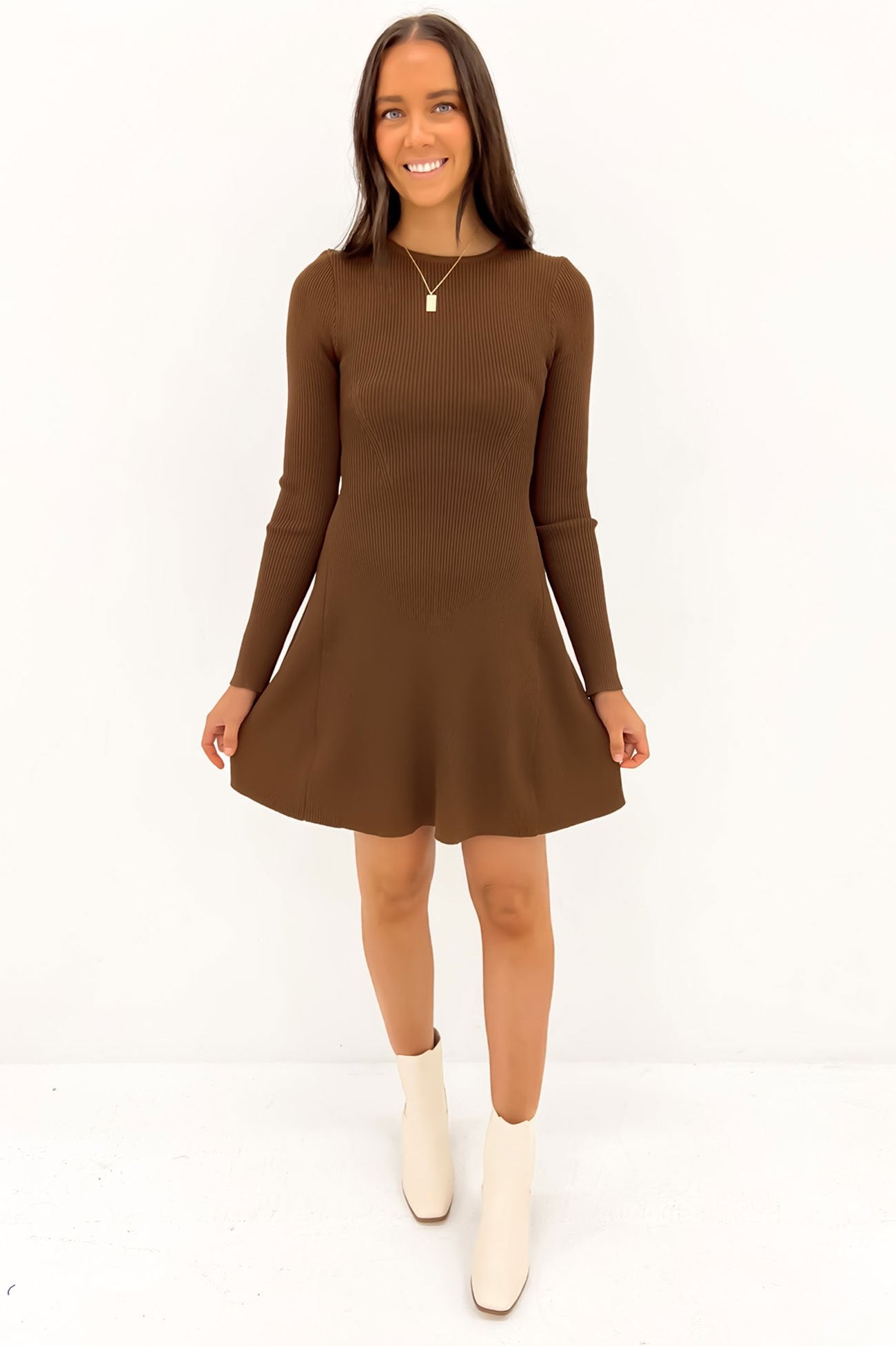 Kiani Rib Knit Mini Dress Chocolate