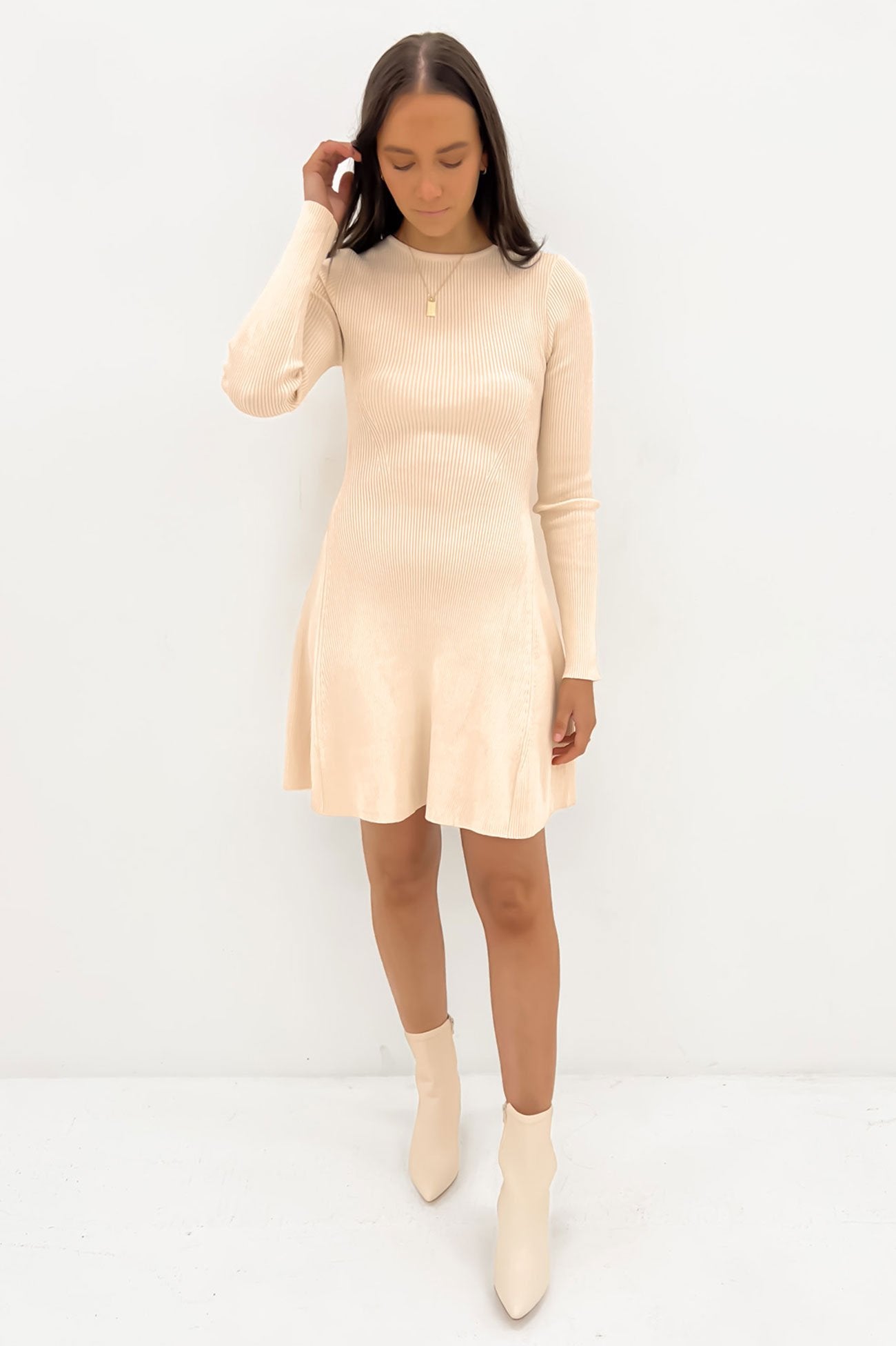 Kiani Rib Knit Mini Dress Cream