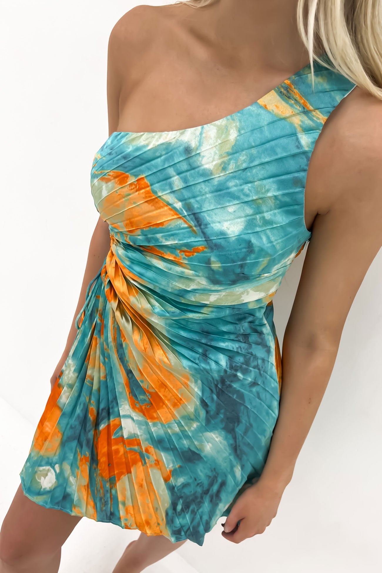 Kym Mini Dress Orange Teal Watercolour