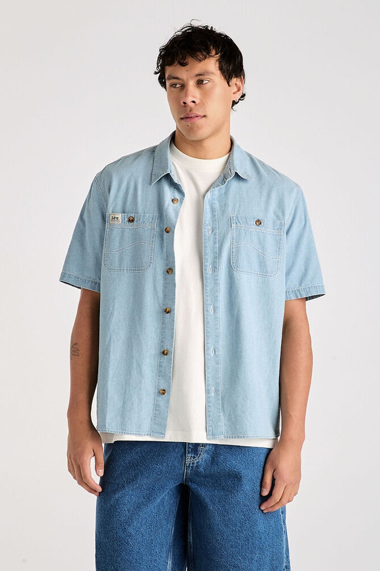 Lee Workers Short Sleeve Shirt Washed Chambray