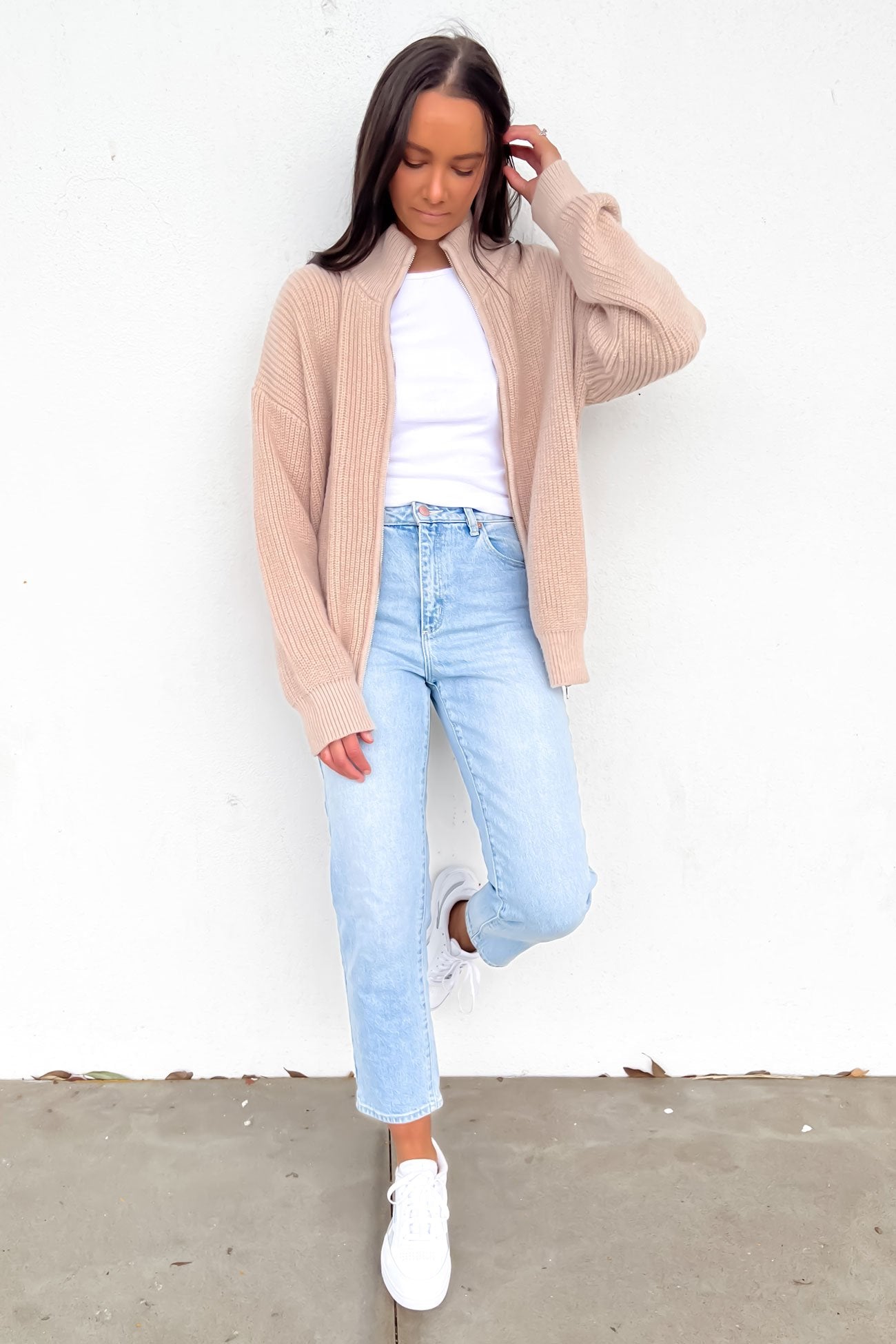 Leila Knit Zip Jumper Beige