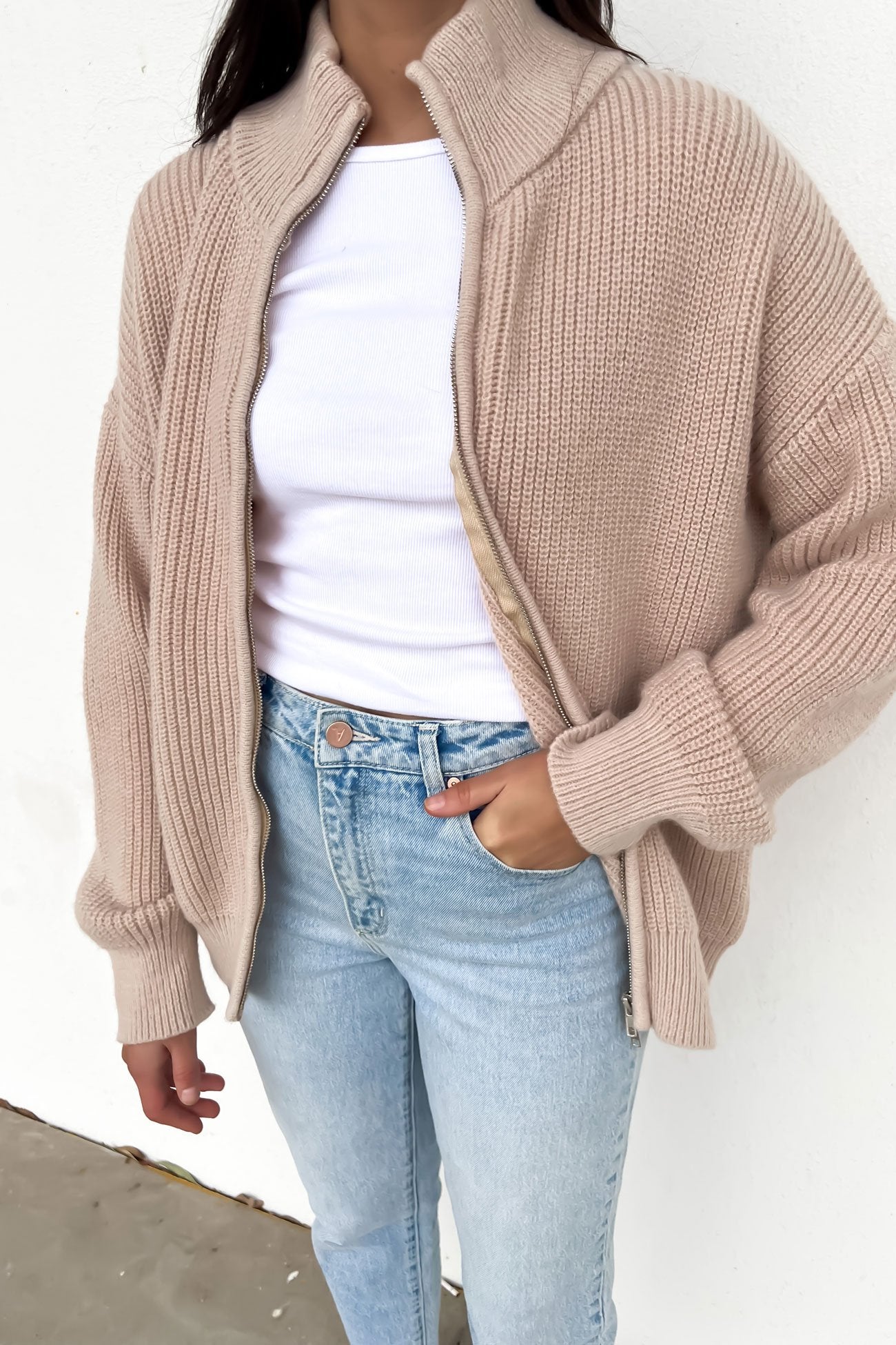 Leila Knit Zip Jumper Beige