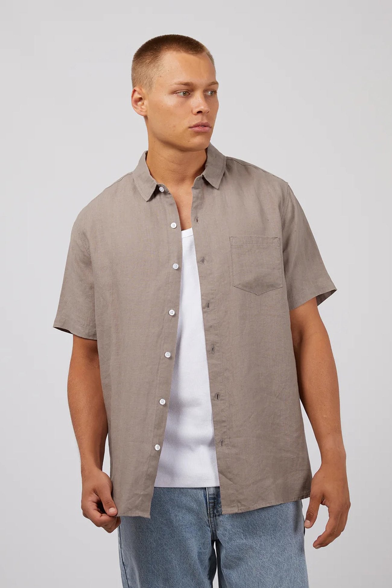 Linen Short Sleeve Shirt Mushroom