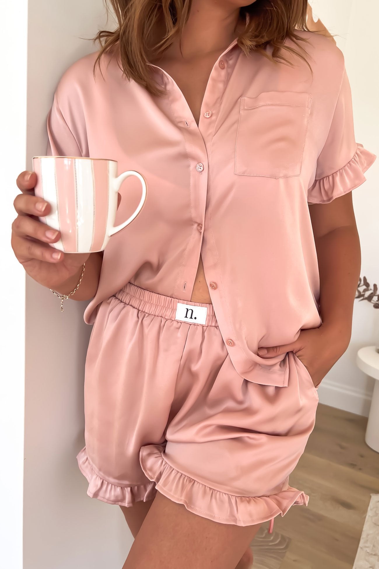 Lux Satin PJ Set Light Pink