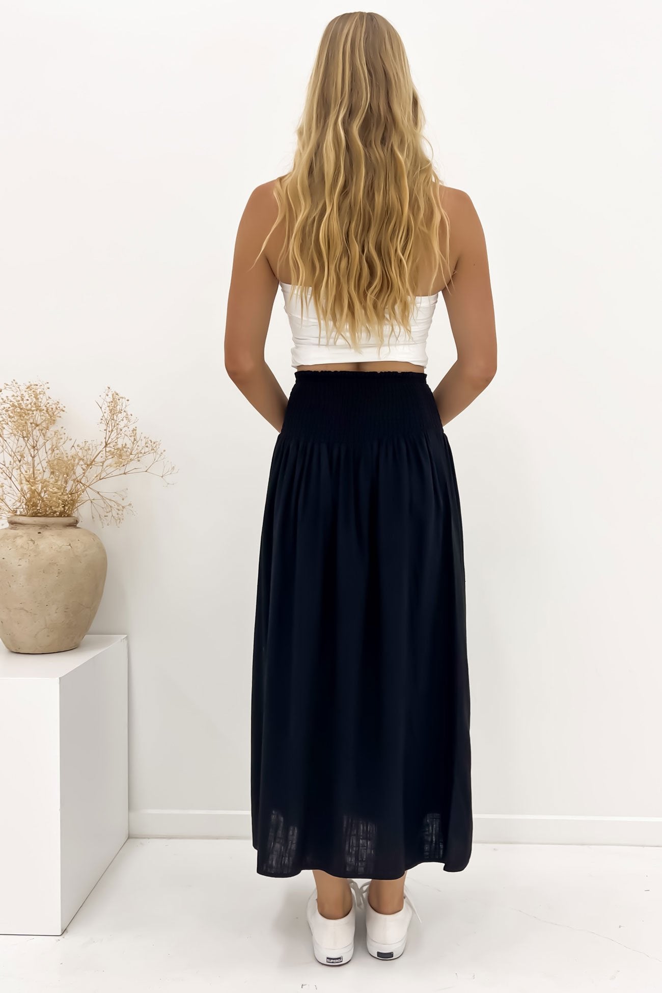 Luxe Linen Shired Maxi Skirt Black