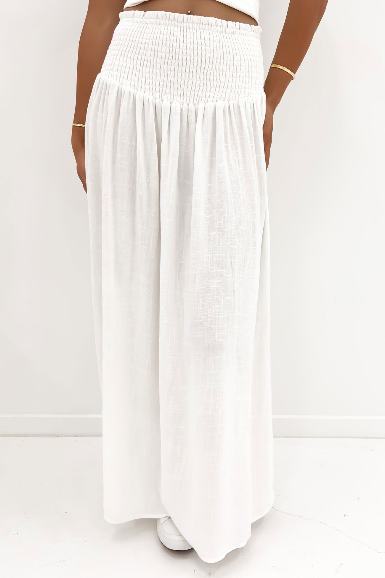 Luxe Linen Shired Maxi Skirt Vintage White