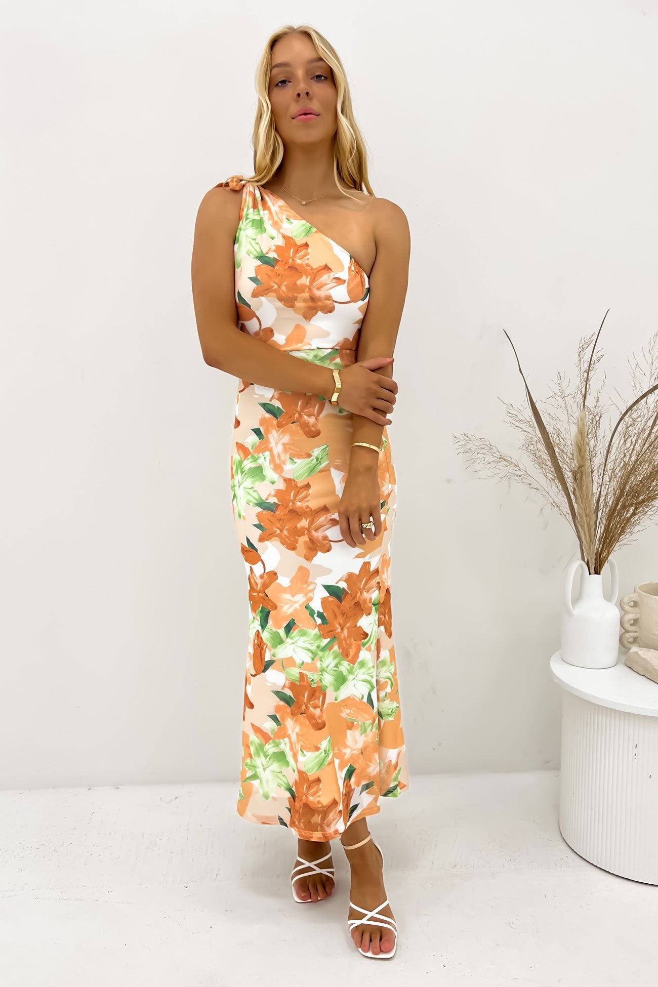 Maggie Midi Dress Orange Lillies