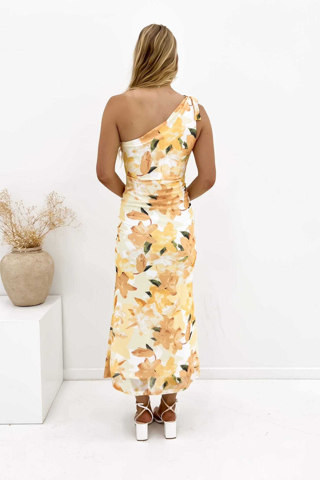 Maggie Midi Dress Yellow Lillies