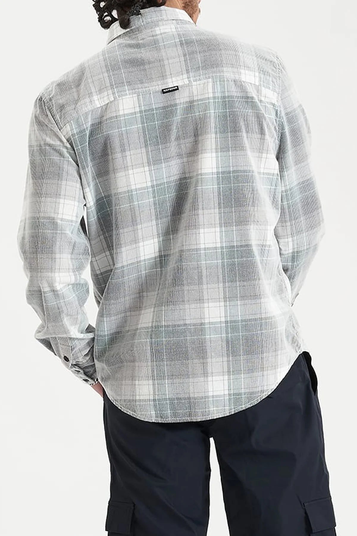 Match Cord Long Sleeve Shirt Silver Pine White Check