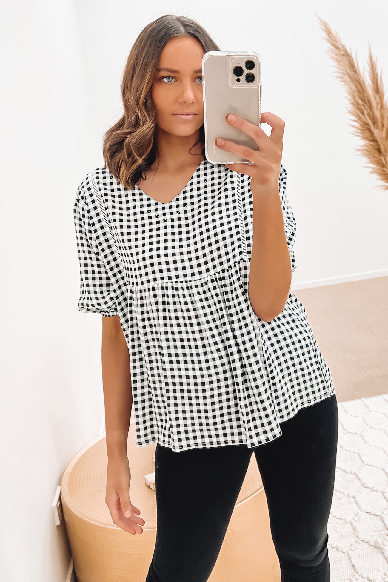 Micah Top Black Gingham