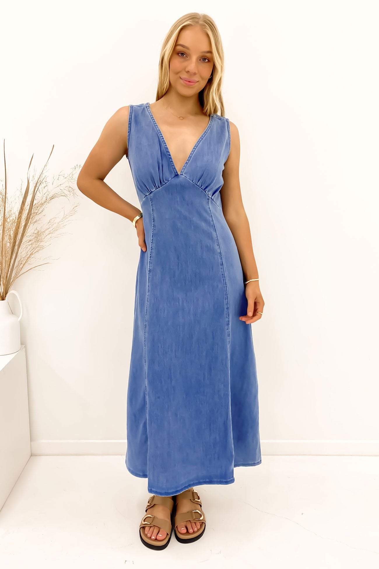 Miley Denim Midi Dress Mid Blue