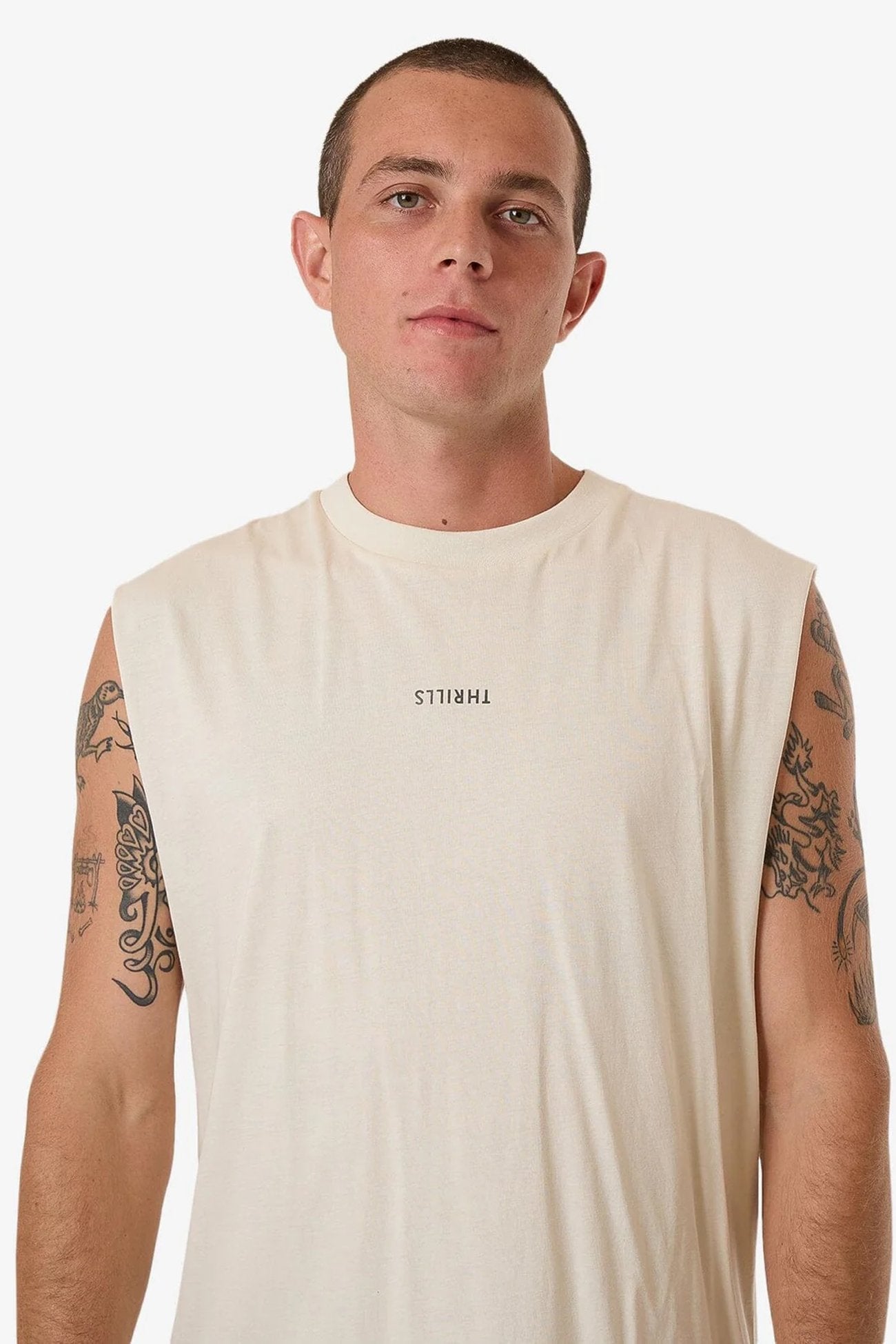 Minimal Thrills Merch Fit Muscle Tee Heritage White