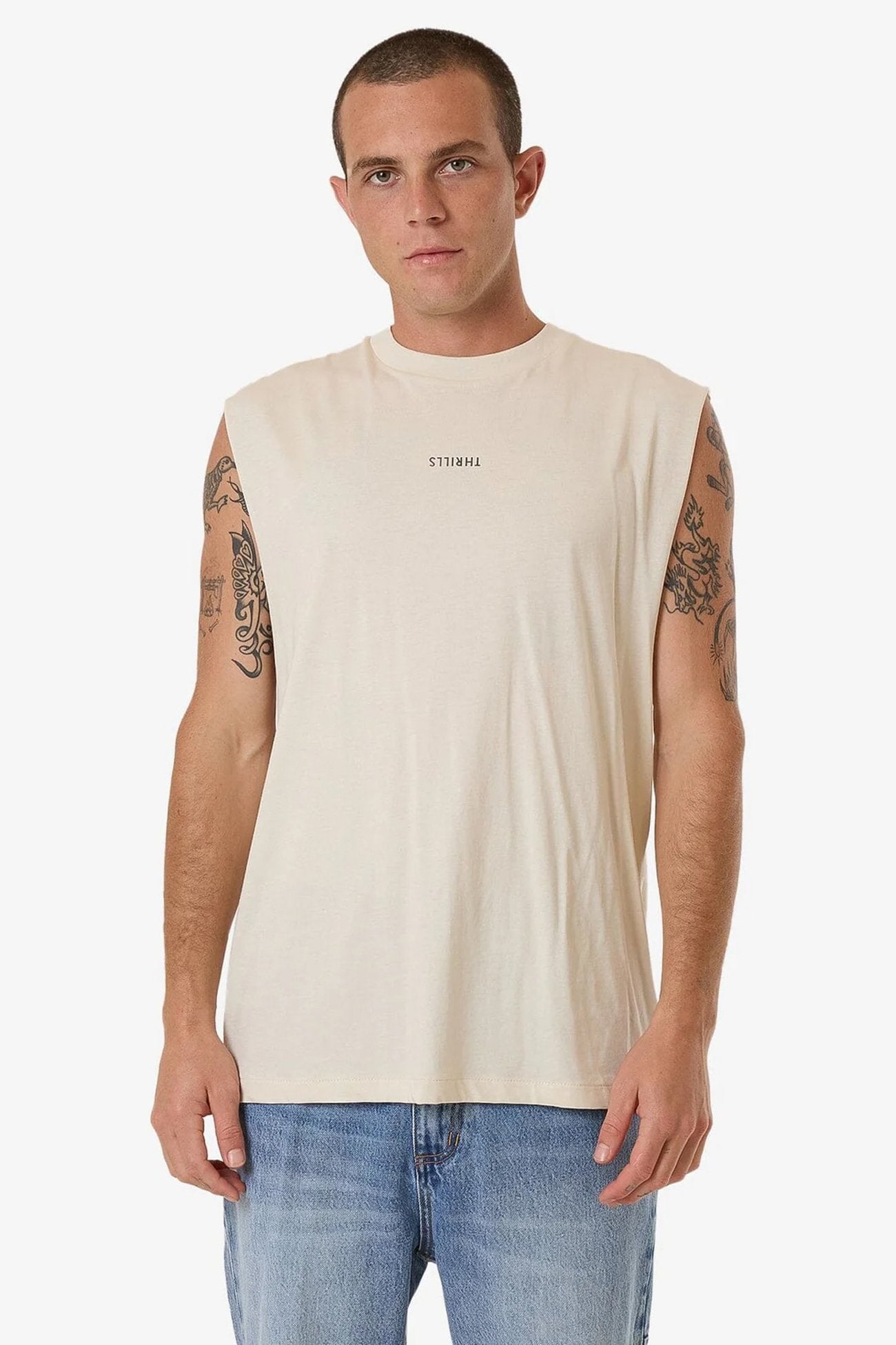 Minimal Thrills Merch Fit Muscle Tee Heritage White