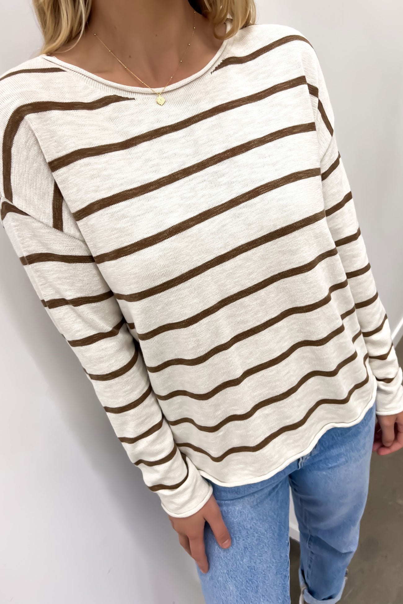 Minnie Top Beige Brown Stripe