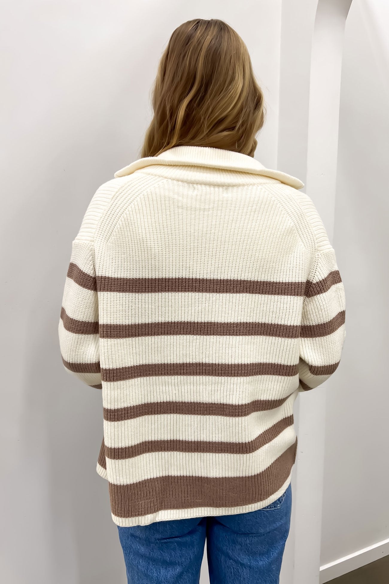 Monique Knit Zip Thru Jumper White Latte