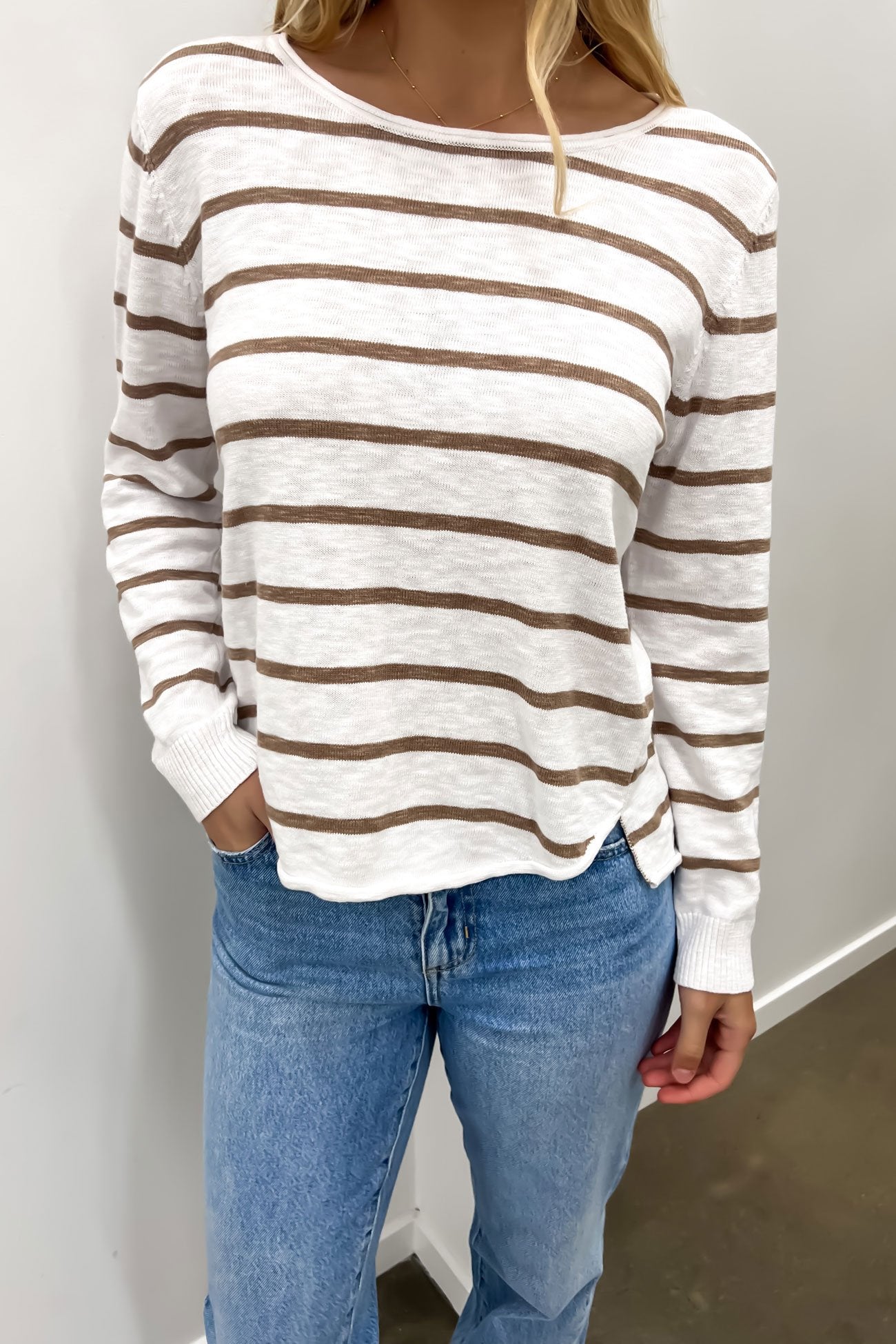 Nellie Top White Brown Stripe