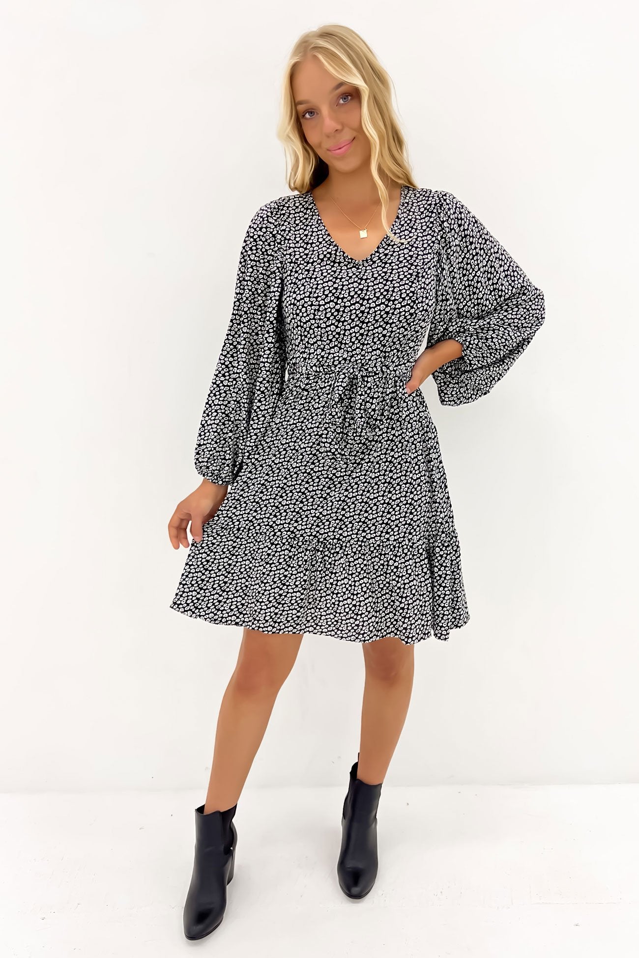 Nicolette Puff Sleeve Dress Boho Animal