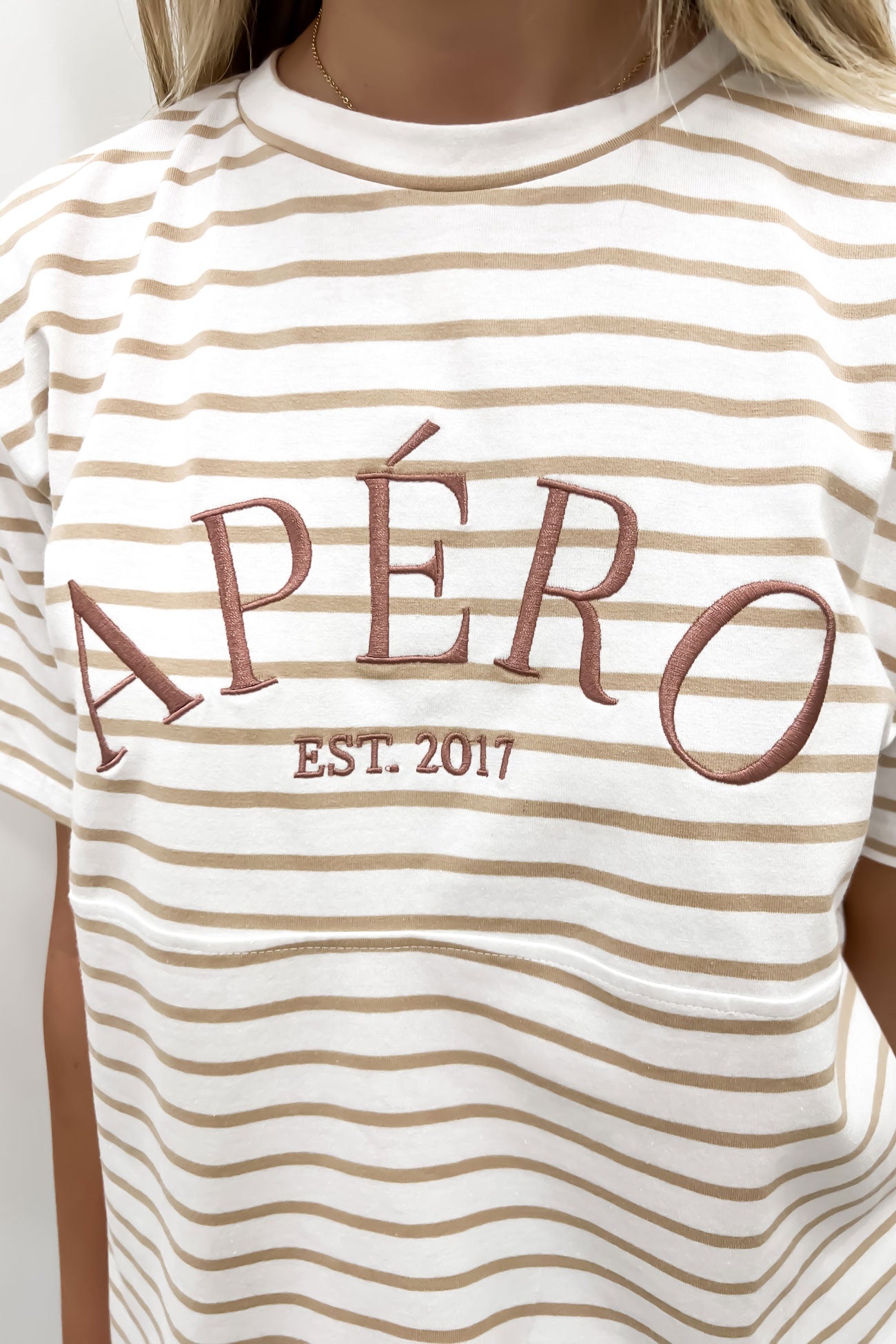 Old School Stripe Panel Tee White Beige Plum