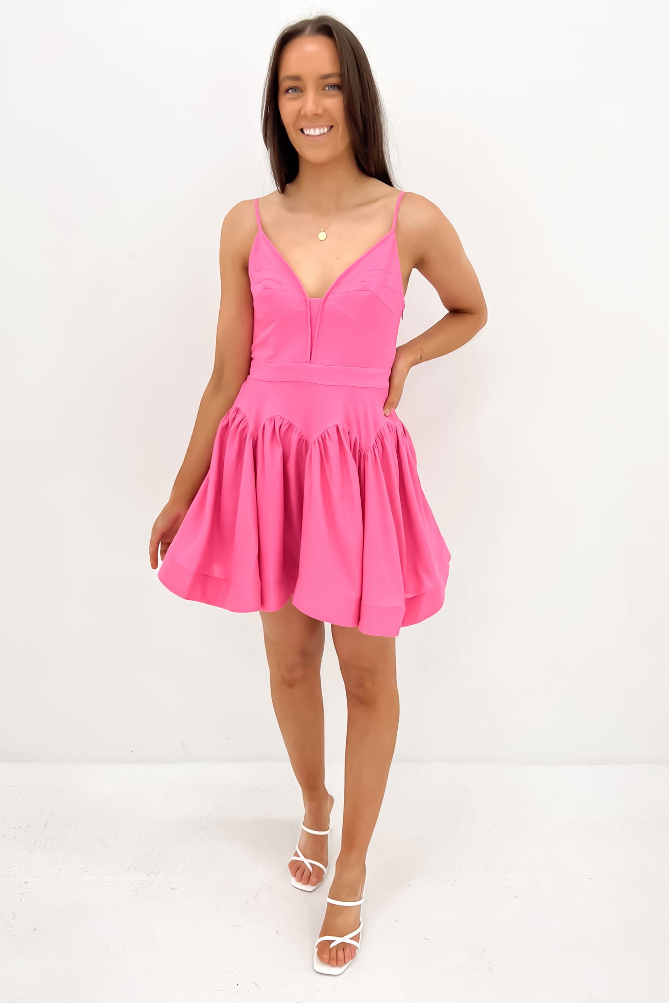 Oriana Gather Panel Mini Dress Deep Pink