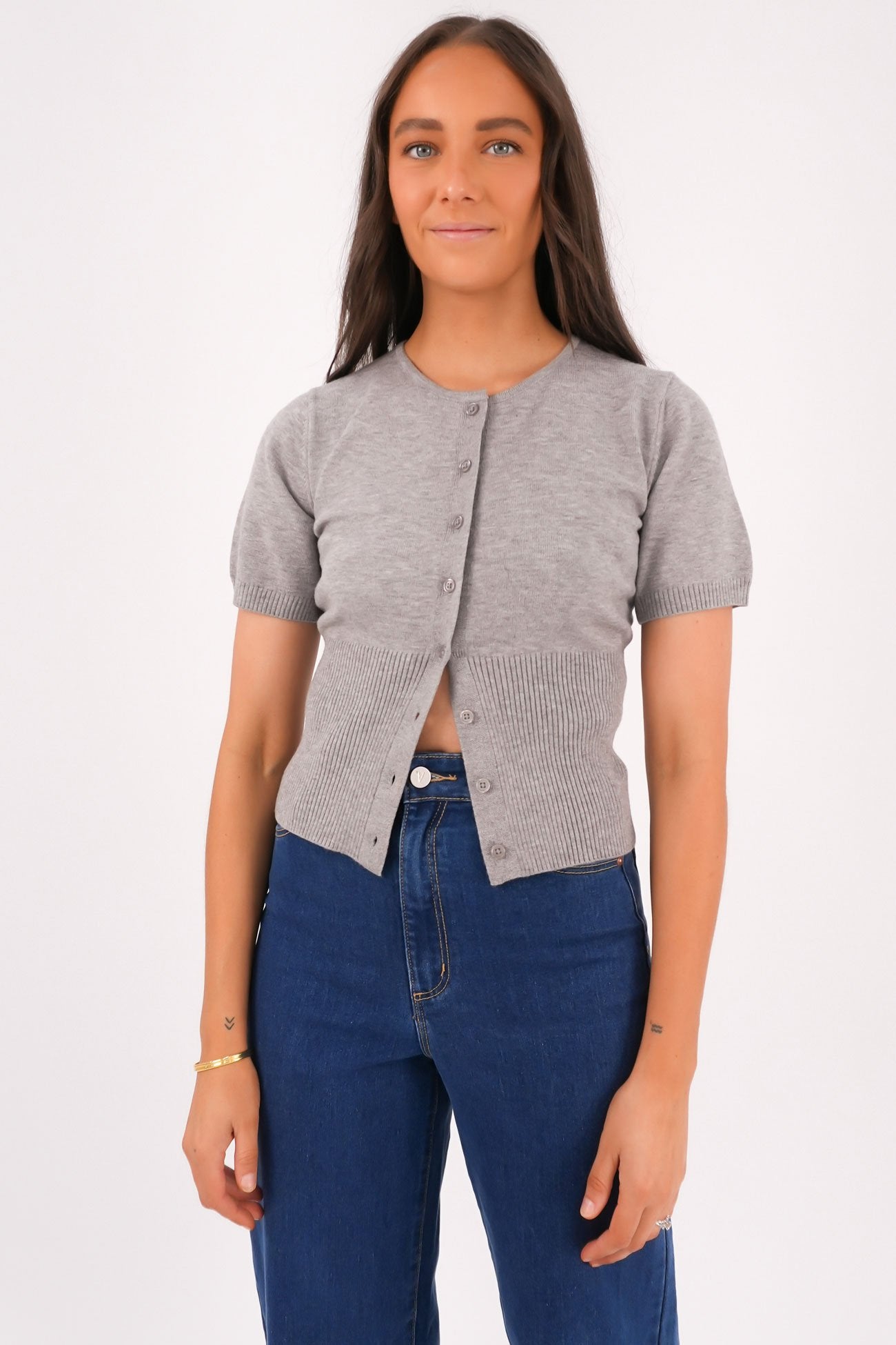 Patricia Short Sleeve Cardigan Grey Marle