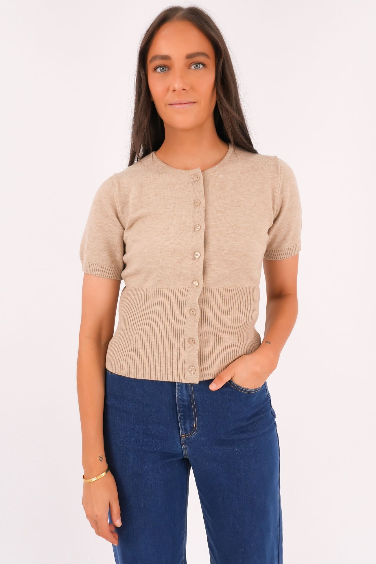 Patricia Short Sleeve Cardigan Oat