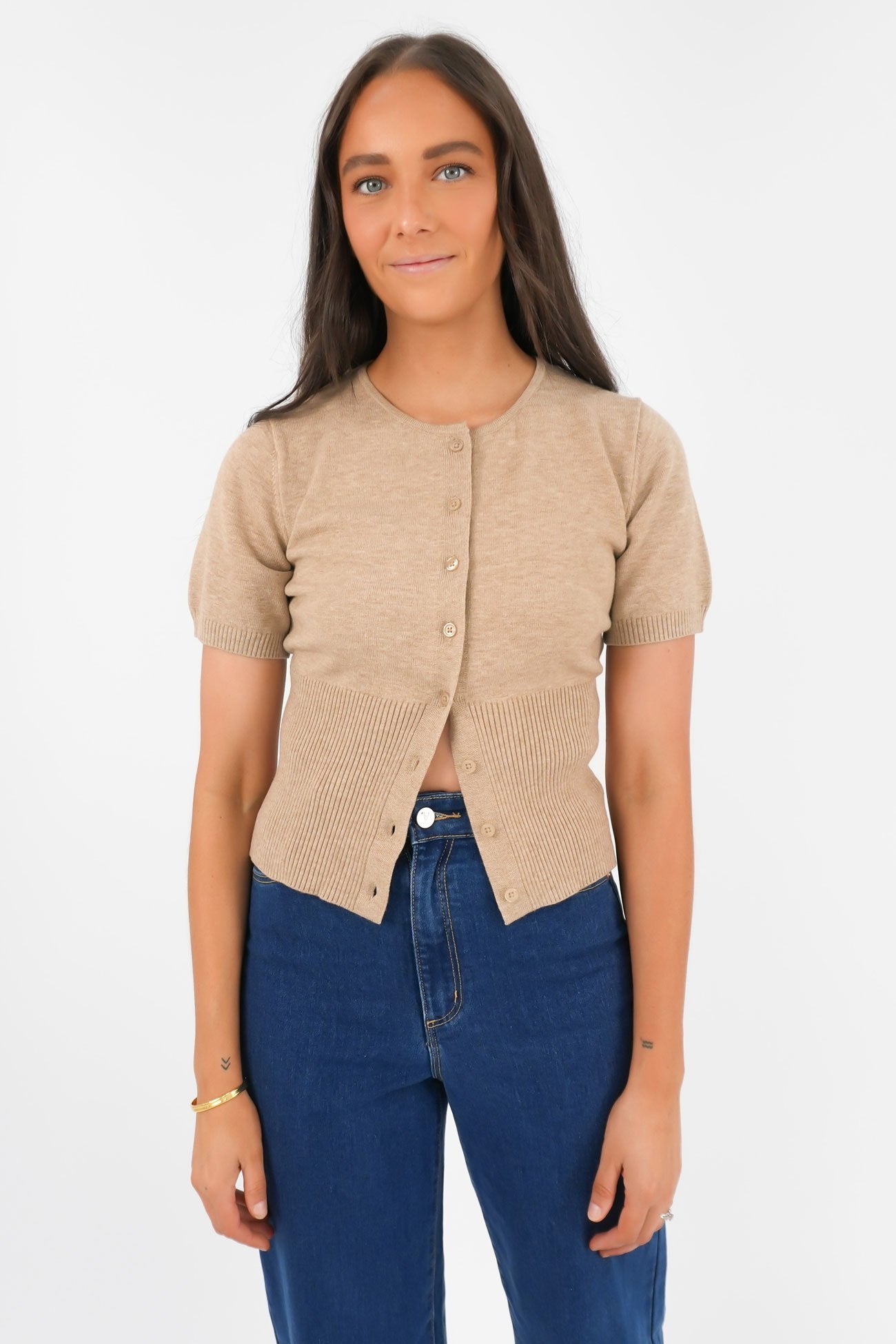 Patricia Short Sleeve Cardigan Oat