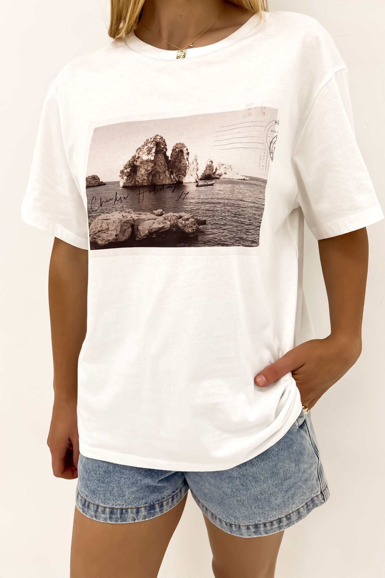 Postcard Boyfriend Tee White