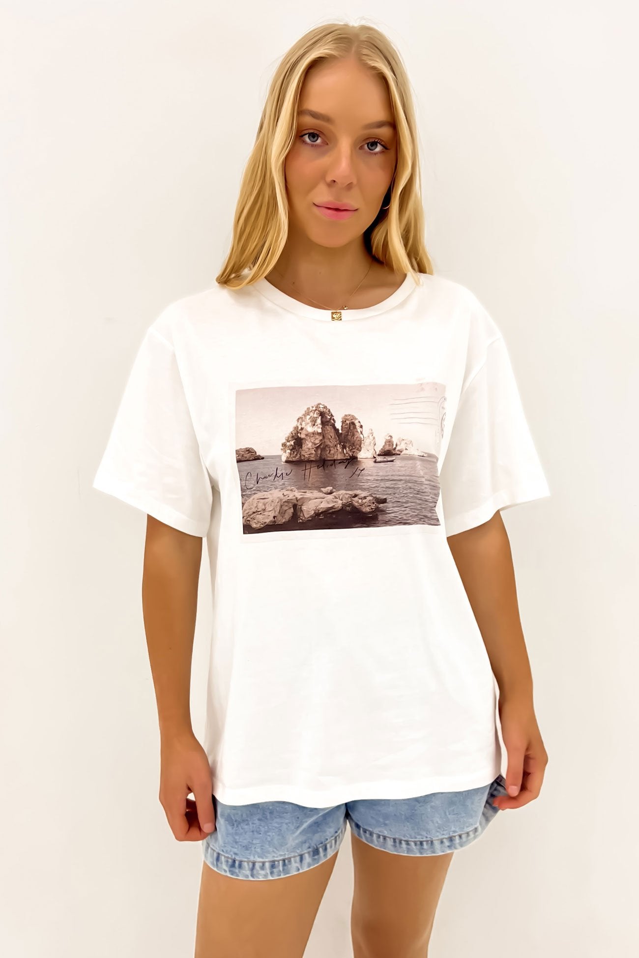 Postcard Boyfriend Tee White