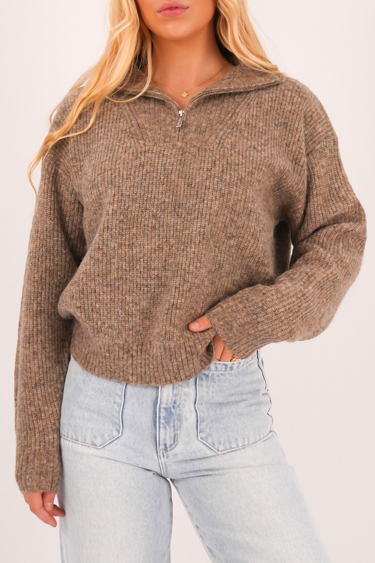 Quinn Zip Knit Oatmeal