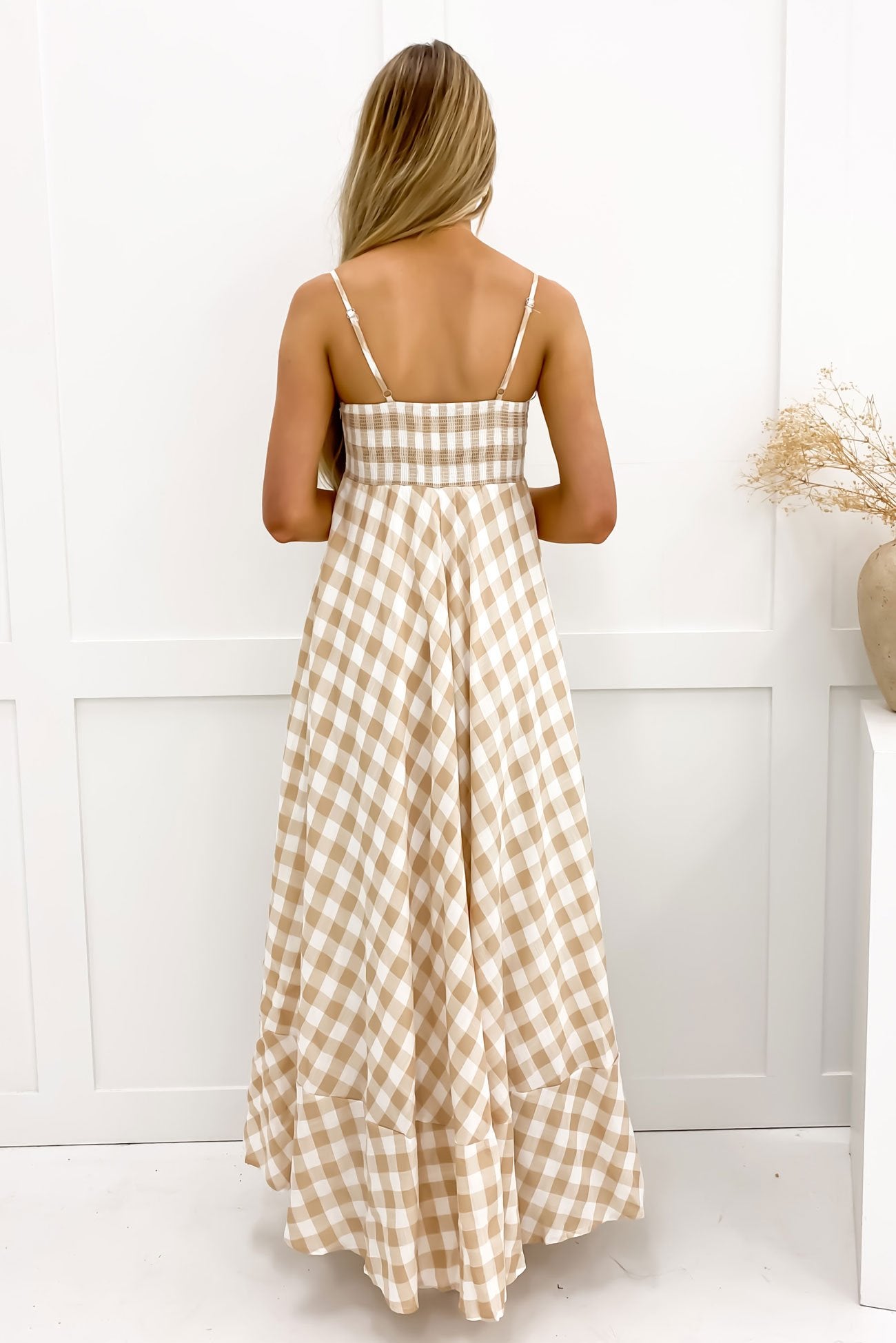 Raine Maxi Dress Beige Check