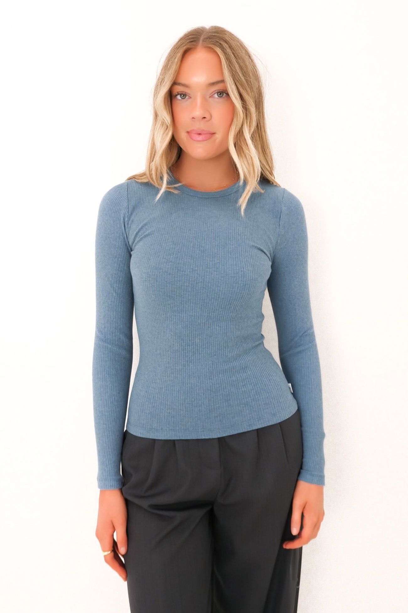 Rib Long Sleeve Tee Slate Marle