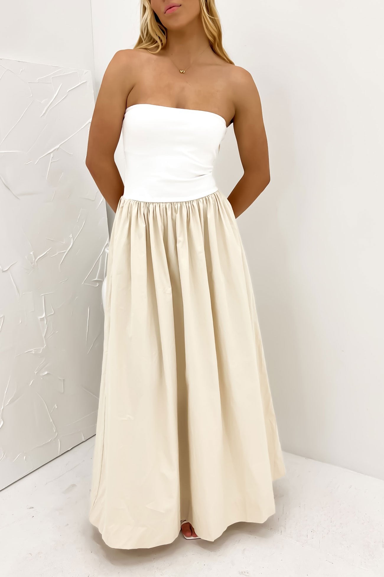 Samara Maxi Dress Beige White