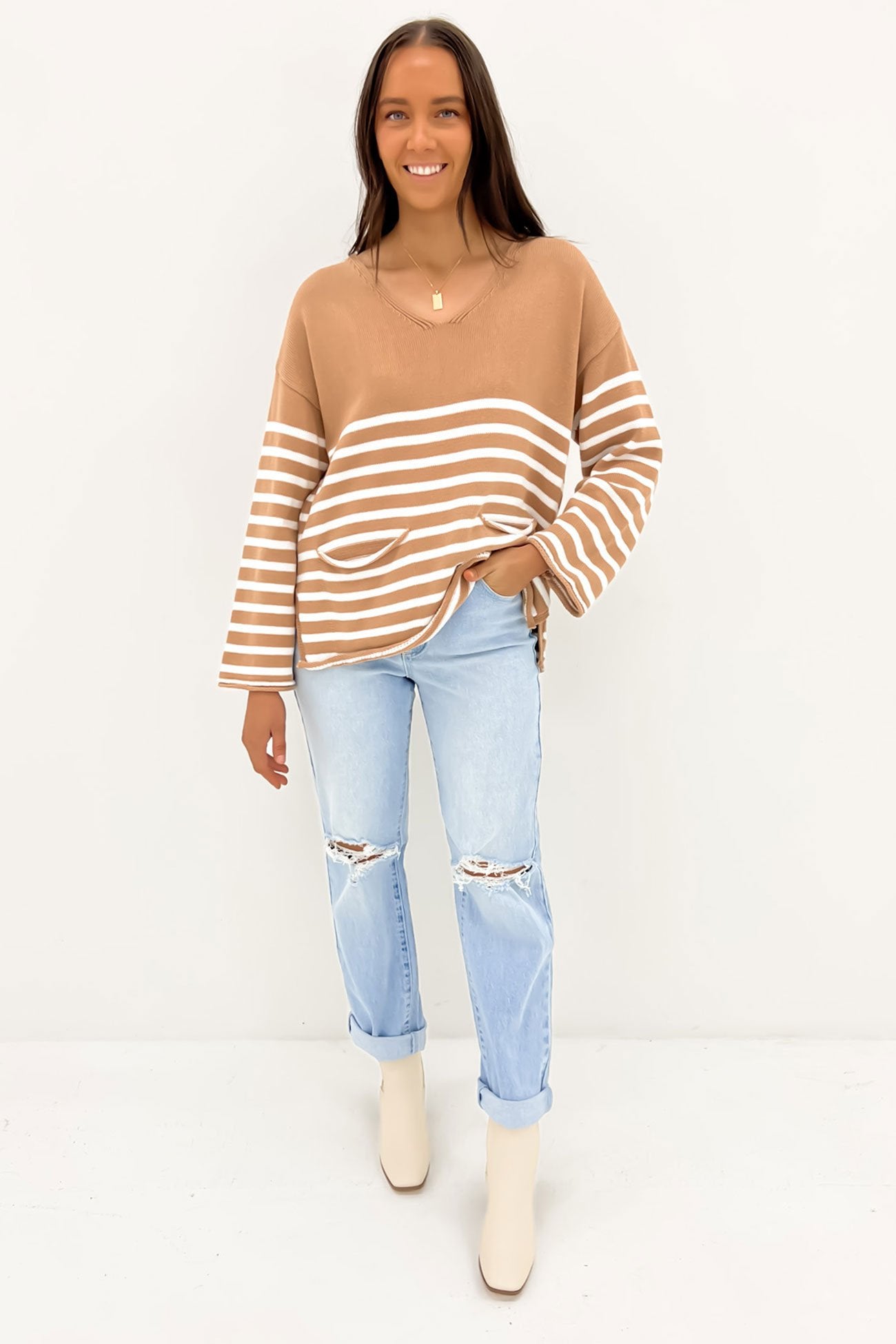 Sarah Knit Camel Stripe