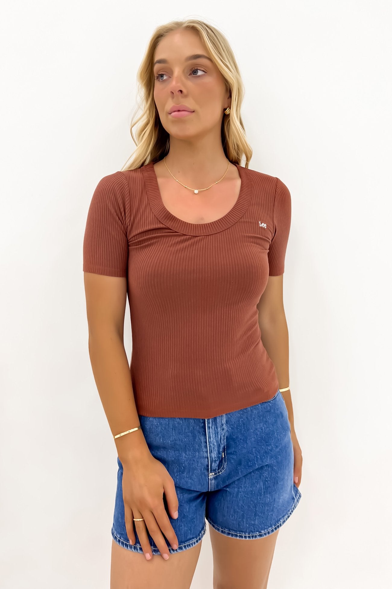 Scoop Slim Rib Tee Terracotta