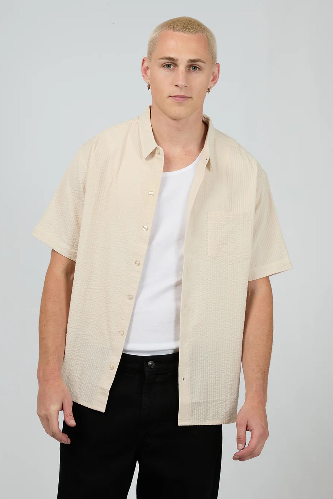 Seersucker Short Sleeve Shirt Chalk