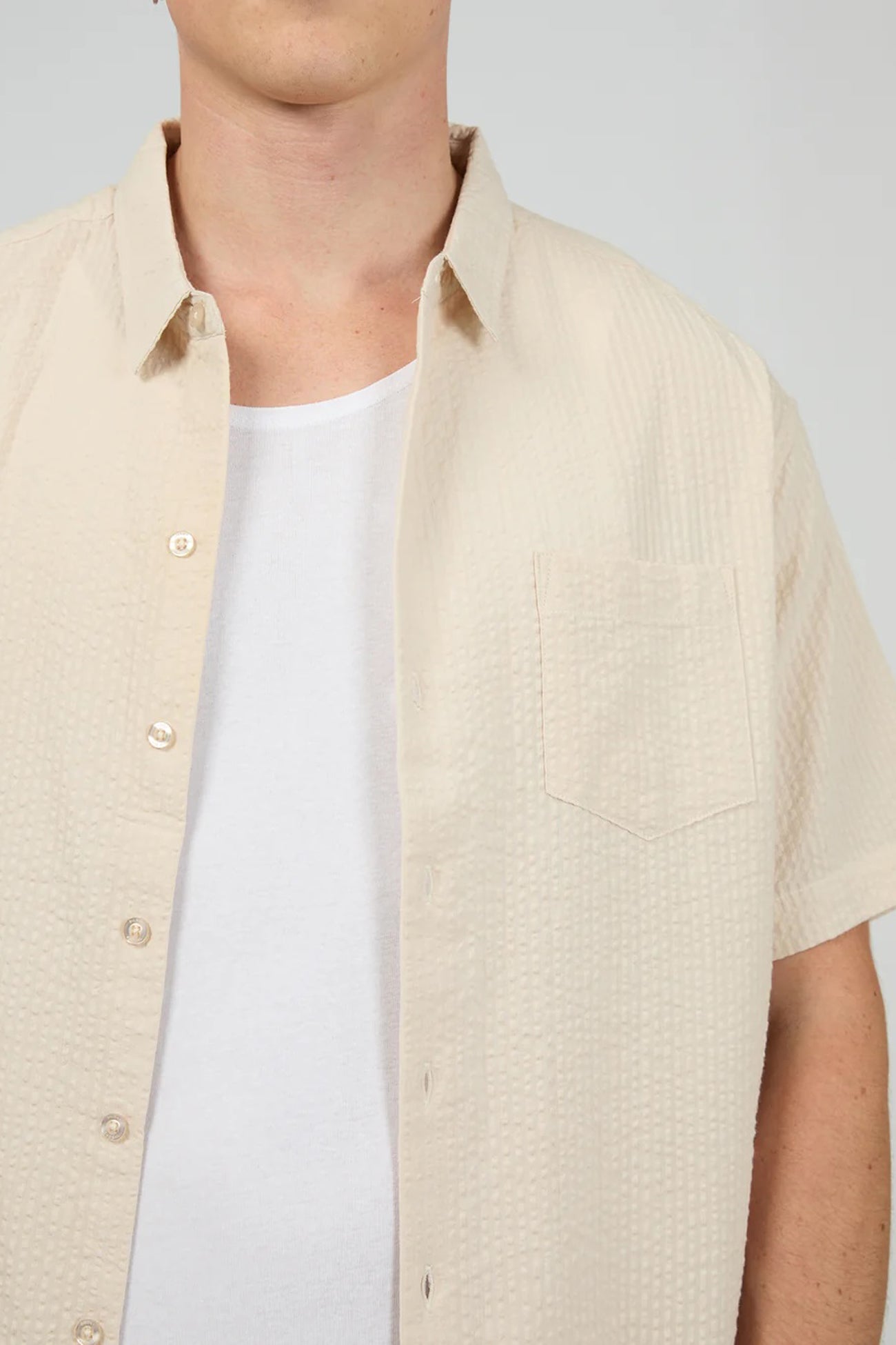 Seersucker Short Sleeve Shirt Chalk