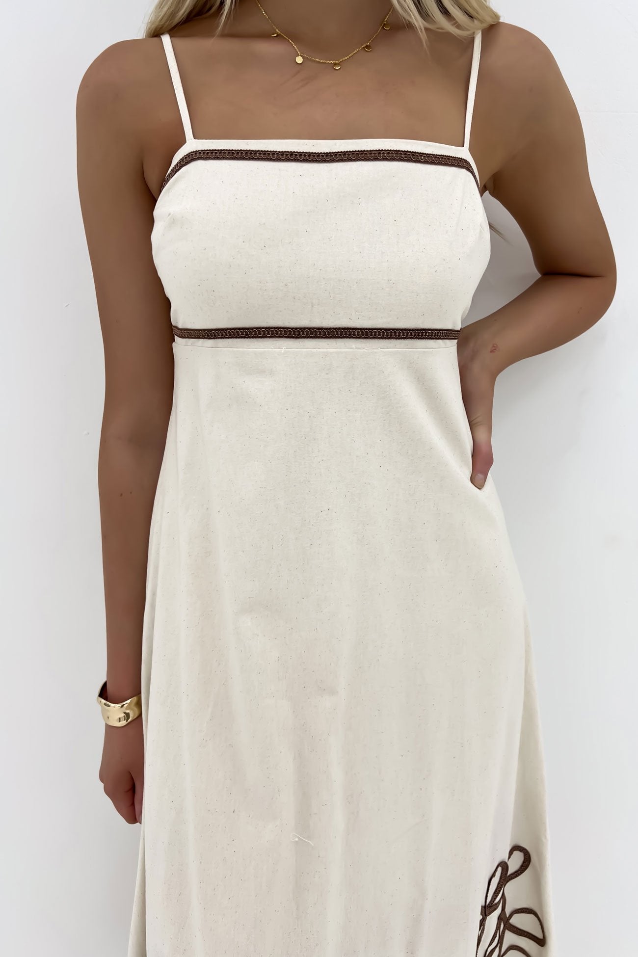 Selena Midi Dress Beige Brown