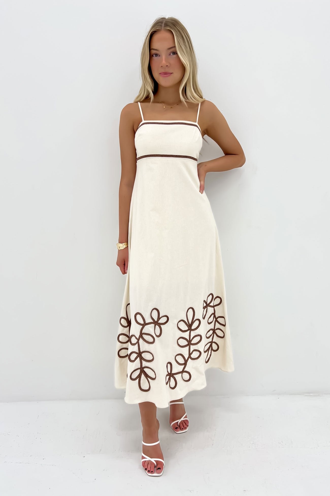 Selena Midi Dress Beige Brown