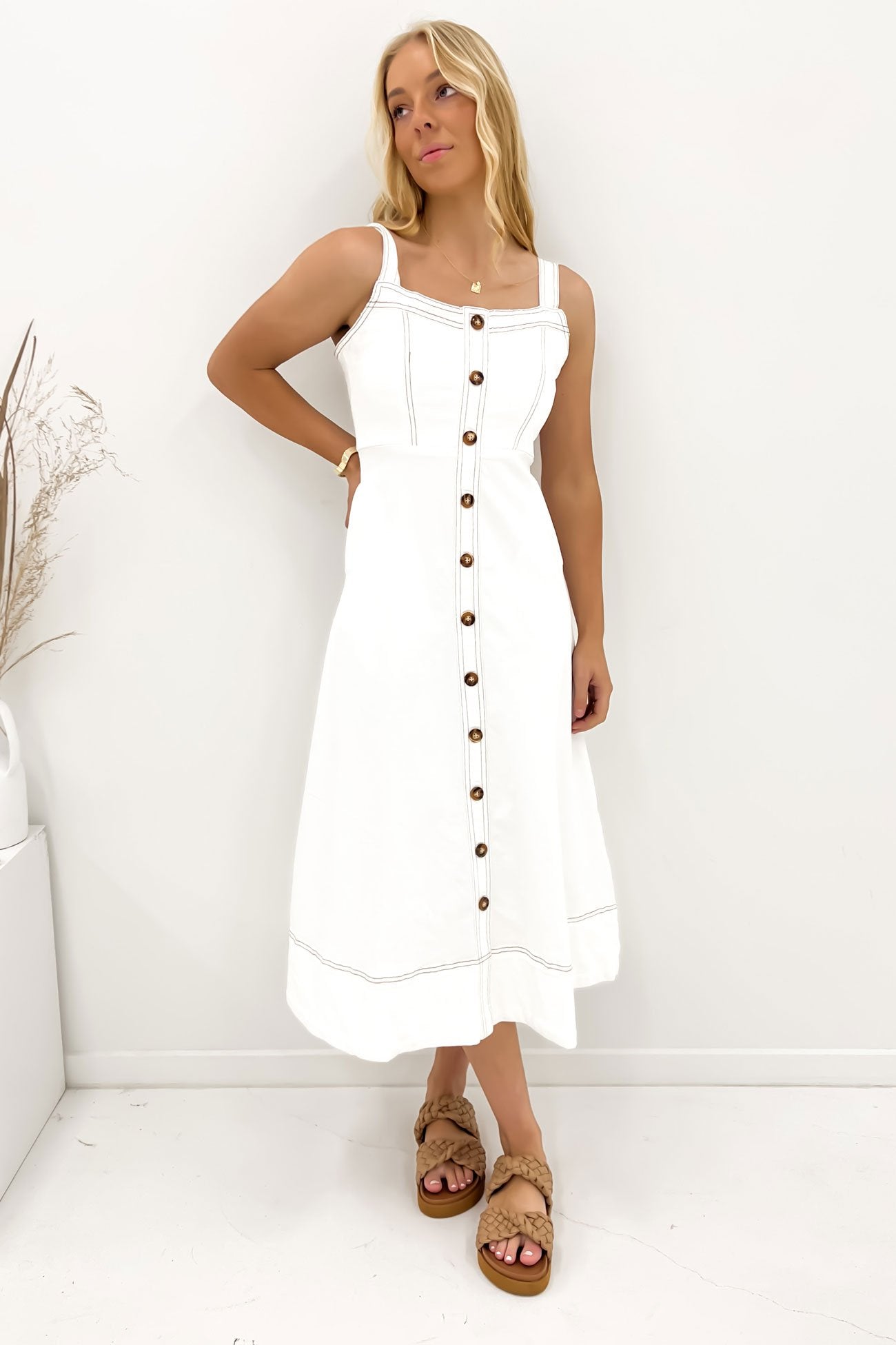 Siobhan Denim Midi Dress White