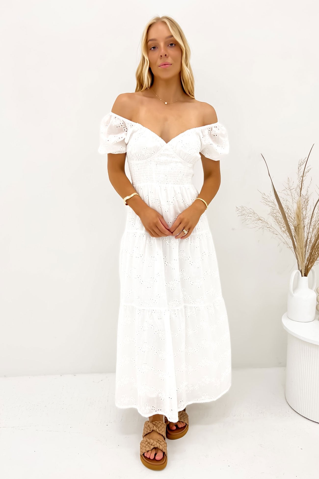 Sutton Broderie Maxi Dress Vintage White