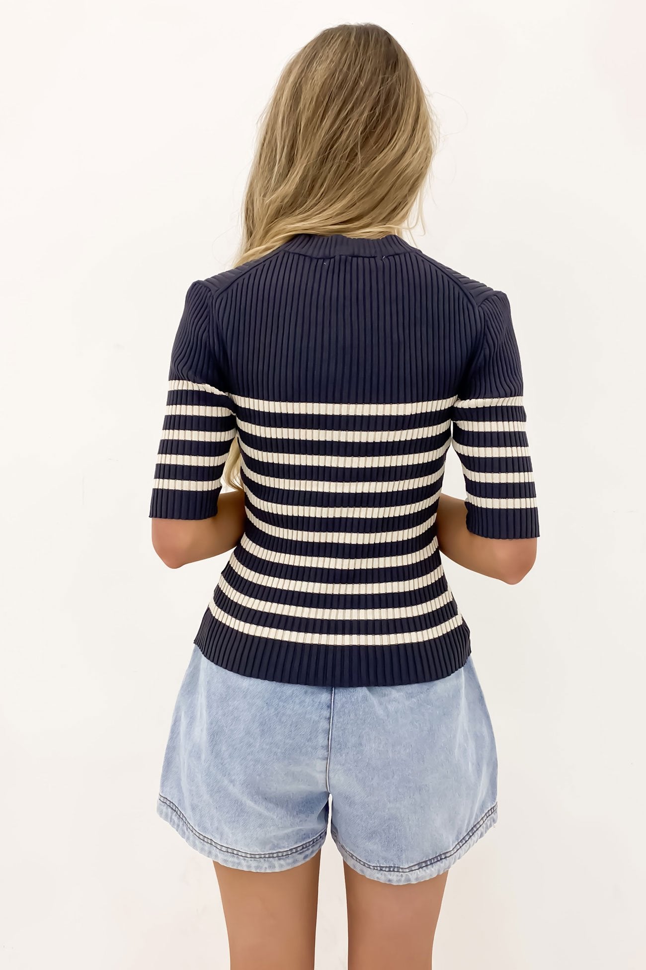 Sydney Knit Top Charcoal Oat Stripe