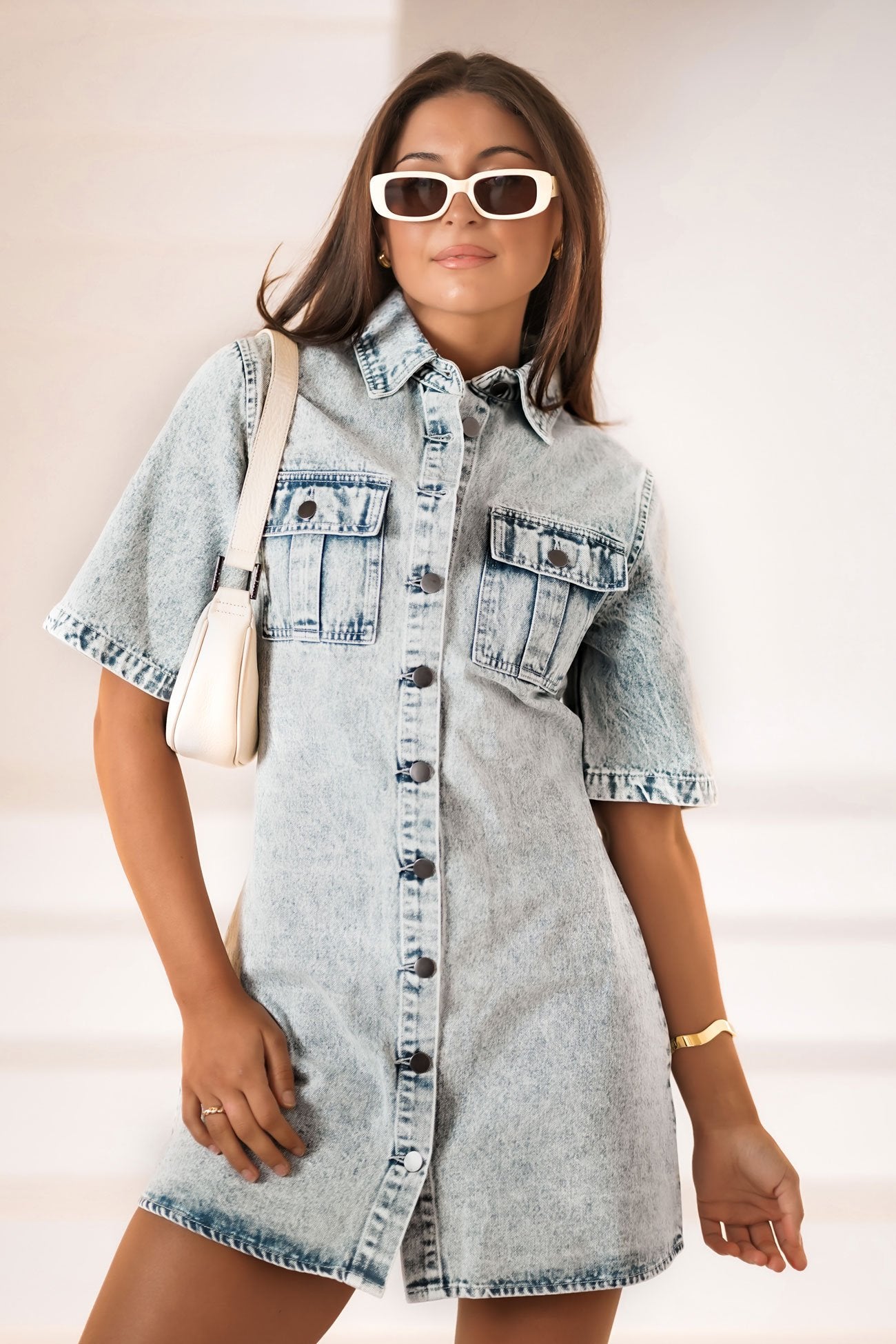 Tatum Denim Mini Dress Sky Blue